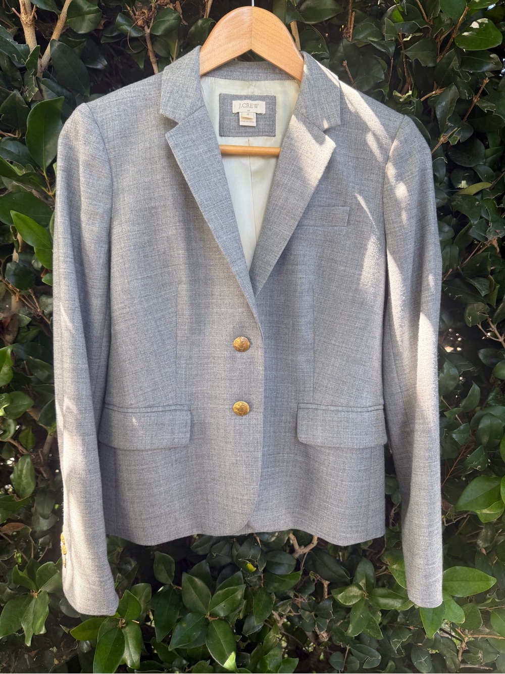 J. Crew Light Gray Tailored Women's Blazer with Gold Buttons